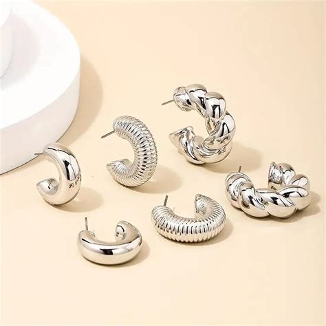 Buy Silver Plated Silver Toned Half Hoop Earrings Combo of 3 For Women ...