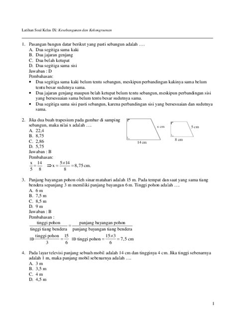 Contoh Soal Kesebangunan Kelas 9
