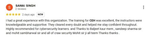 Best Ethical Hacking Training Institute in Delhi - Craw Security Reviews