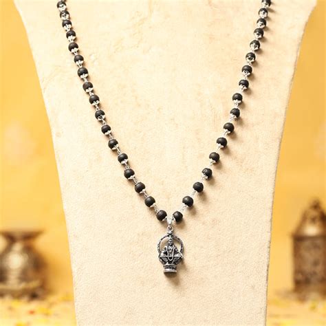 Silver-Capped Karungali Malai with Lord Ayyappa Pendant – Divine Hindu