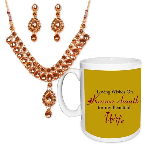 Buy Loving Wishes On Karwa Chauth Necklace Set & Mug Hamper Online at ...