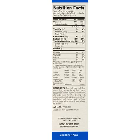 Krusteaz Frozen Belgian Waffle Nutrition Facts | Besto Blog