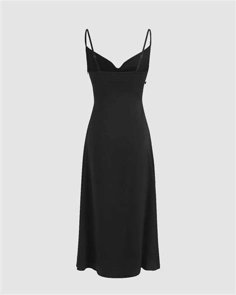 Solid Cowl Neck Slit Midi Dress in Black - Littlebox India