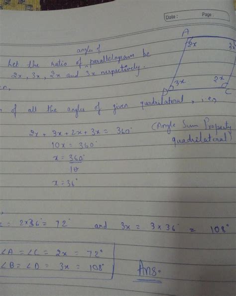 2. The measure of all angles of a parallelogramare in the ratio 2:3:2:3 ...