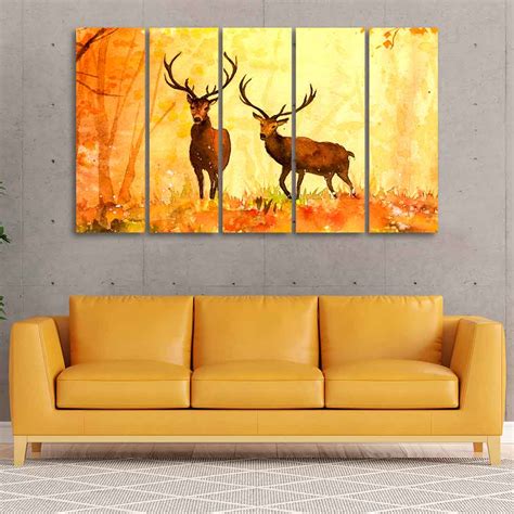 Beautiful Forest Deer Canvas Wall Painting of Five Pieces – Vibecrafts