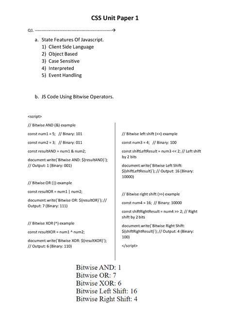 UT paper 1 - Q1. - a. State Features Of Javascript. 1) Client Side ...