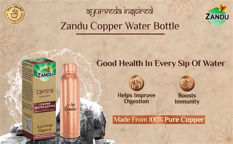 Zandu Copper Bottle (950ml): 100% Pure BPA-Free Water Bottle | Copper ...