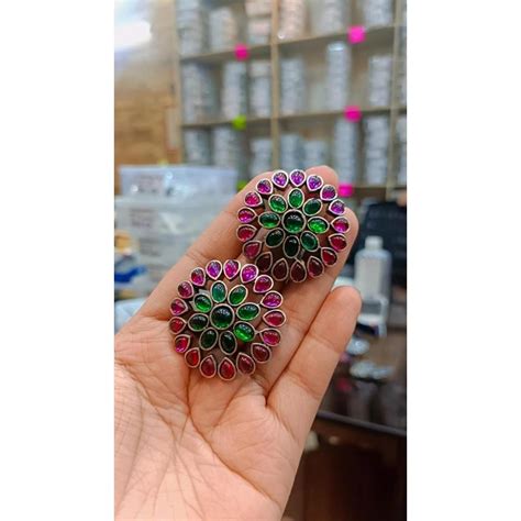 Akruti Collection Oxidised Plated Crystal Stone Studs Earrings ...