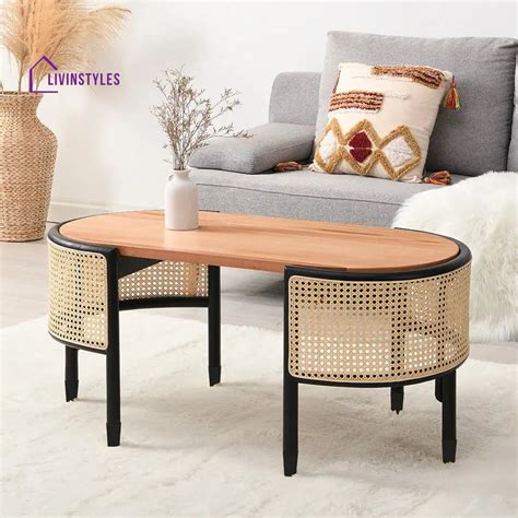 Tanya Cane Rattan Solid Wood Oval Coffee Table – LivIn Styles