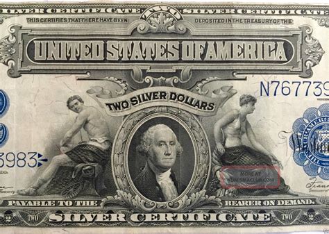 1899 Two Dollar Silver Certificate, Blue Label, $2 Large Note Bill S/h