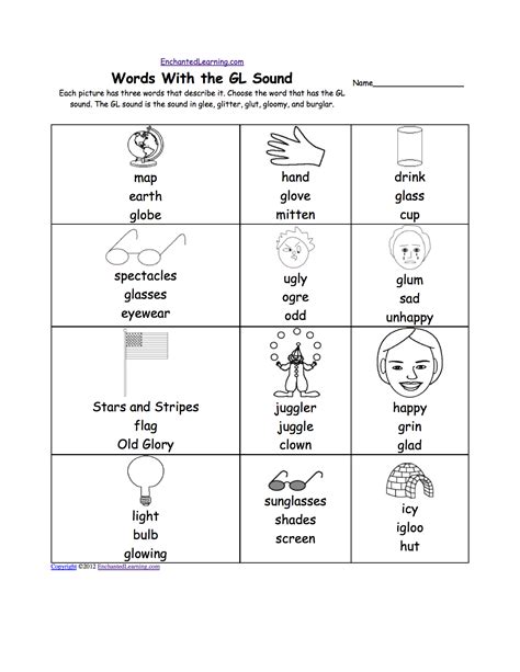 "GL" Sound Phonics Worksheet: Multiple Choice
