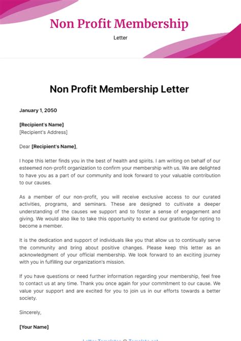 Free Non Profit Membership Letter Template to Edit Online