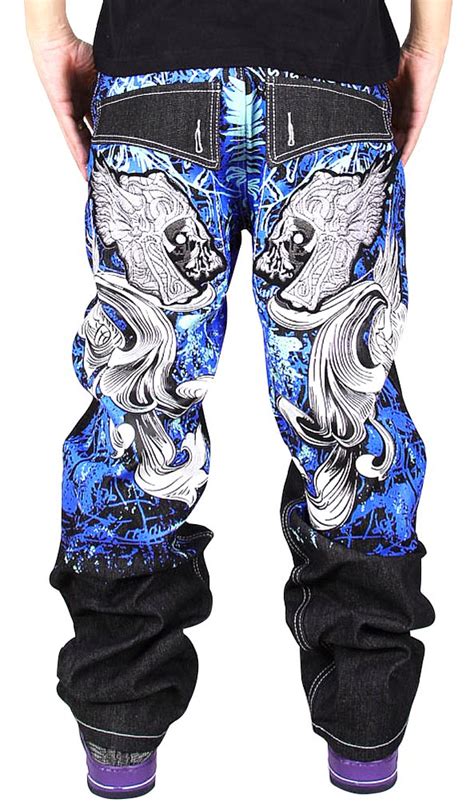 Men's Hip Hop Back Graffiti Print Unwashed Baggy Jeans Denim 30 Black ...