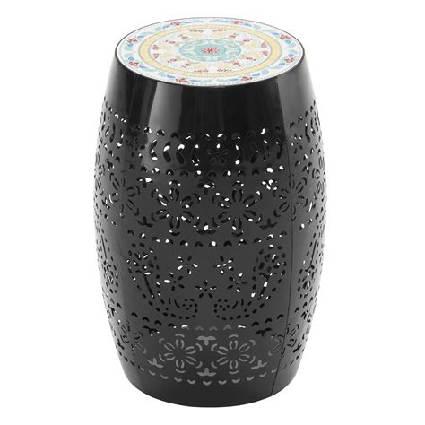 Bungalow Rose Roman Pattern Mosaic Side Table, Black Iron Frame, 12 ...