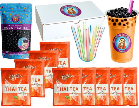 Buy THAI TEA DIY Boba/Bubble Tea Kit Gift Box 9x Drink Packs, 5 Minute ...