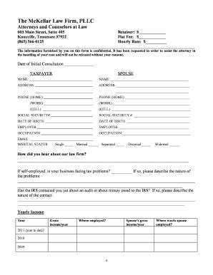 Tax Resolution Client Intake Form - Blank Fillable Template | Fill Out ...