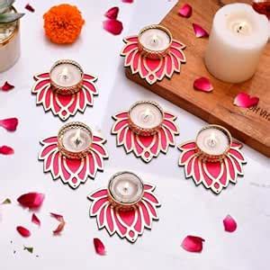 Buy CraftVatika 6 Piece Decorative Lotus Diwali Tealight Candle Holder ...