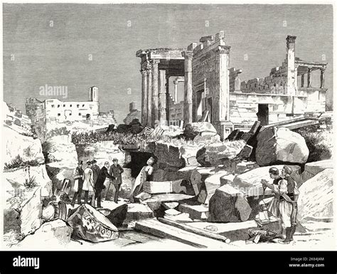 Excavations on the Acropolis in Athens in the presence of King George I ...