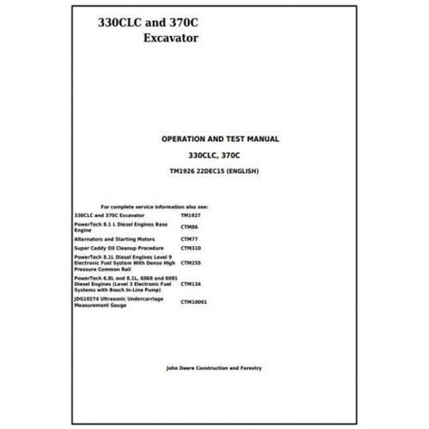 John Deere 330CLC and 370C Excavator Pdf Diagnostic, Operation and Tes