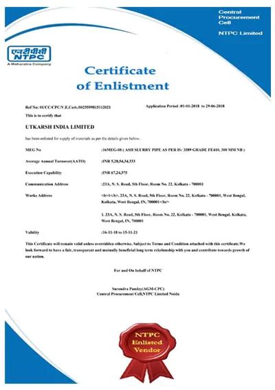 Quality Policy - Certificates & Approvals - Utkarsh India Limited