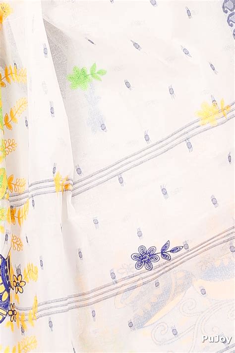 Blue White Pure Cotton Embi Boysko Ghot Tant Embroidery (1450) | PuJoy ...