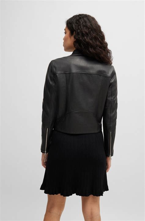 BOSS - Regular-fit jacket in grained leather - Black