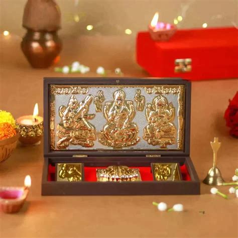 Ganesh Lakshmi Saraswati Mini Temple (24 Karat Gold Coated) – Homelykart2