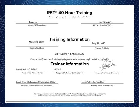 I finished the Autism Partnership Foundation's 40 hour RBT training ...