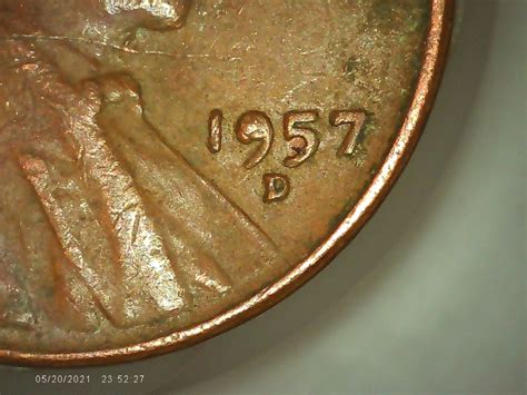1957-D Lincoln Wheat Penny, DDO Doubled Die Obverse, Die chip on 1957 ...