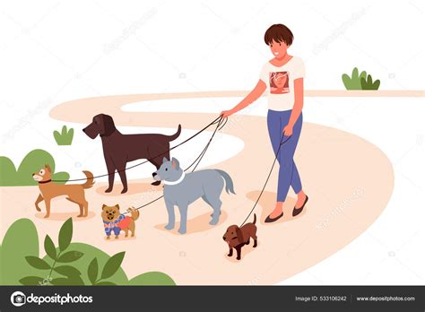 Cartoon People Walking Dogs