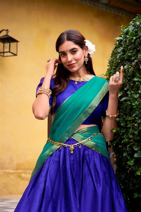 Mira Royal Blue Color Poly Cotton Zari Weaving Half Saree Lehenga