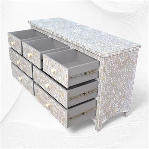 Dove Grey Mother Of Pearl Inlay Chest Of 7 Drawers Large – Luxury ...