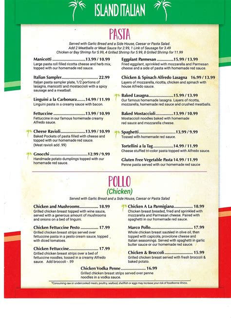 Menu at Island Italian pizzeria, Corpus Christi