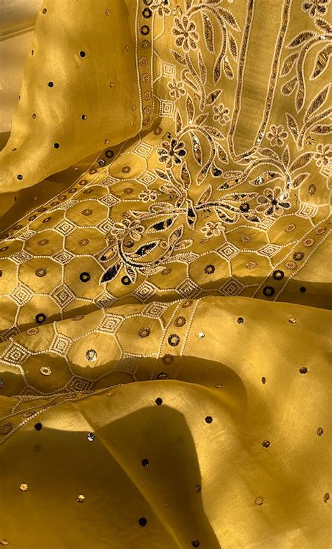 Aliza Women's Lakhnavi Handcrafted Pure Organza Chikankari Unstitched