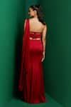 Buy Red Modal, Satin Embroidery Sweetheart Solid Pre-draped Saree ...