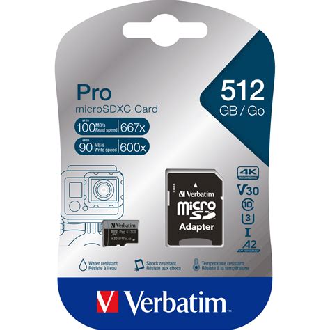 Micro SDXC Card Verbatim "PRO" 512GB, U3, Class 10, inkl. SD-Adapter ...