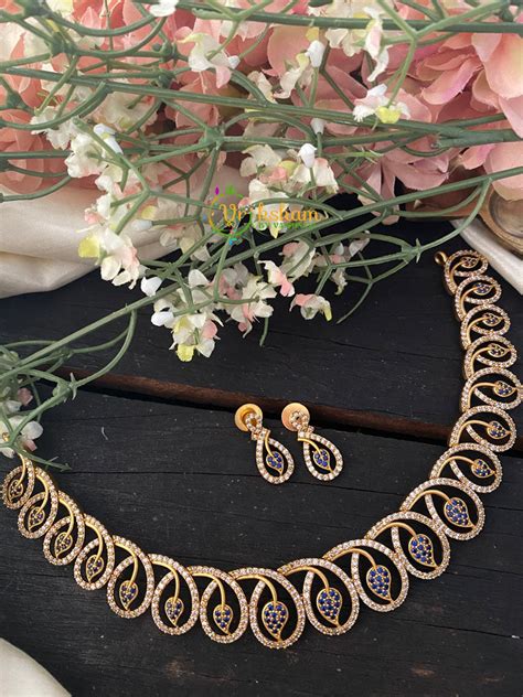 Blue White CZ Stone Choker Neckpiece -G2810 – vrikshamindia