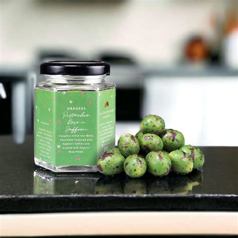 LA CHOCOALLURE Pistachio, Rose N Saffron White Chocolate Flavor Dragees ...