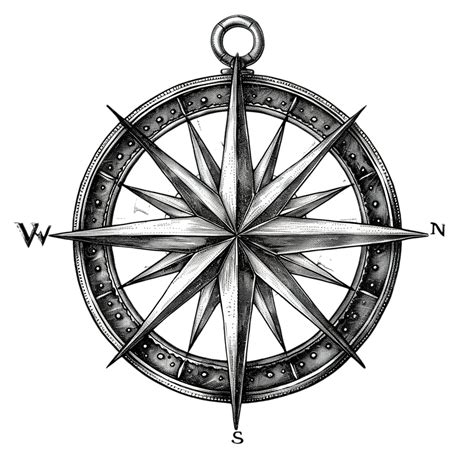 Compass Rose Black And White, Wind Rose, Compass, Rose PNG Transparent ...