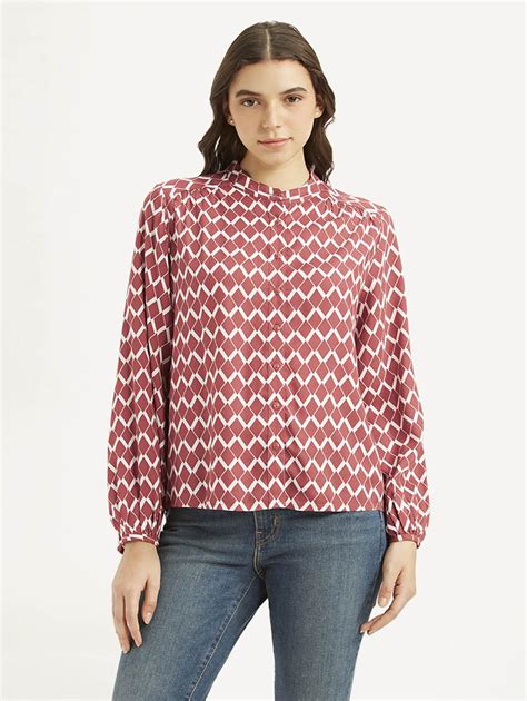Women's Geometric Red Band Neck Top – Levis India Store
