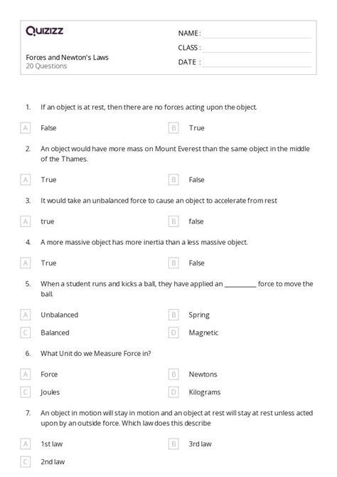 50+ forces and newtons laws of motion worksheets for 10th Class on ...