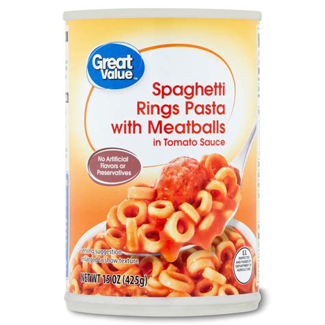 Great Value Spaghetti Rings Pasta with Meatballs in Tomato Sauce, 15 oz ...