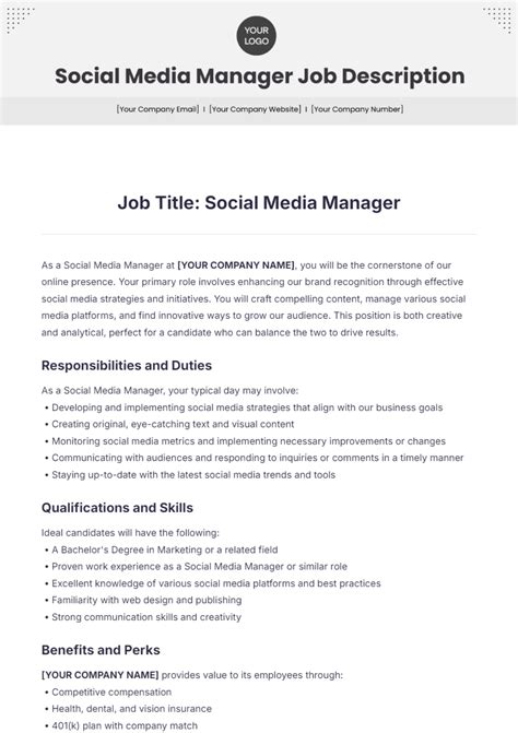 Social Media Manager Job Description
