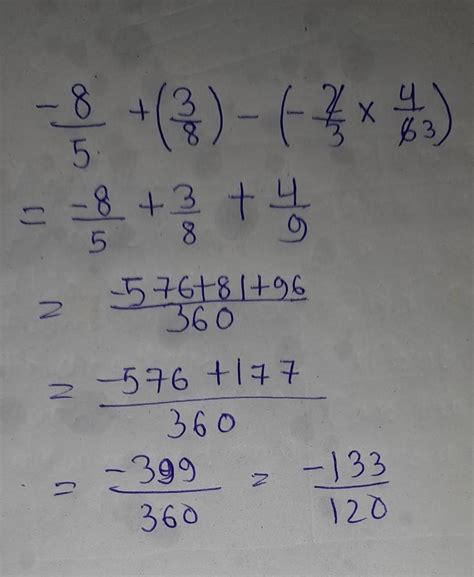 -8/5+(3/8)-(-2/3×4/6) - Brainly.in