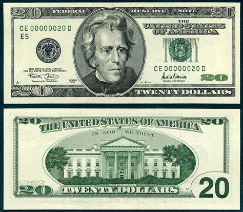 2001 $20 Federal Reserve Note Low Serial Number 20 Twenty eBay 7-2014 AERR