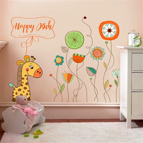 Buy Ampire Wall Stickers Happy Kids Garden Giraffe Art Self Adhesive ...