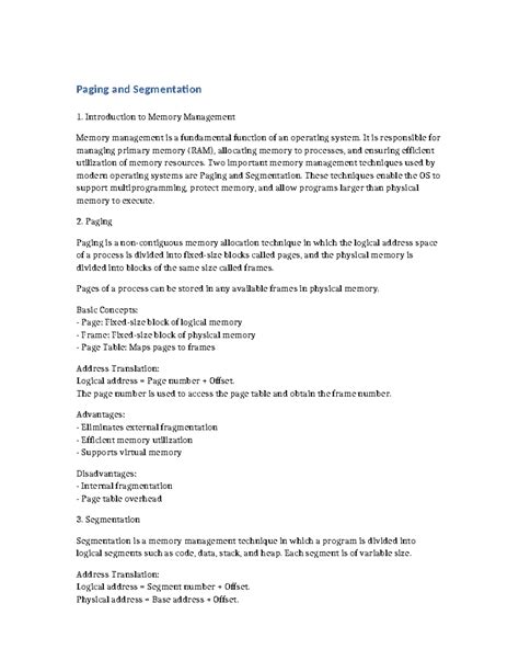 Paging and Segmentation OS Notes: Memory Management Techniques - Studocu