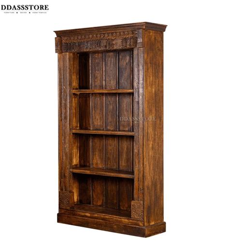 Natural Rustic Solid wood HandCarved Bookshelf with Storage | D'DASS Store