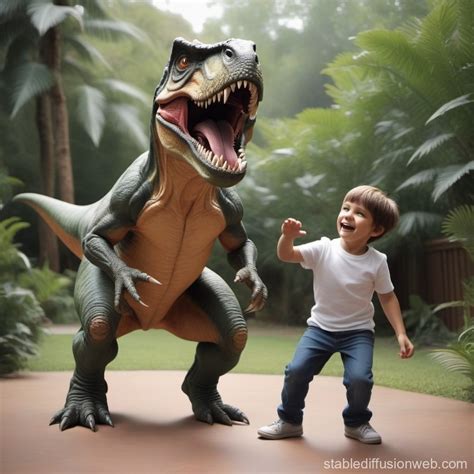 Dog Dancing with Giant Dinosaur | Stable Diffusion Online