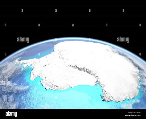 Antarctica from space. Extremely high detail of planet surface. 3D illustration. Elements of ...